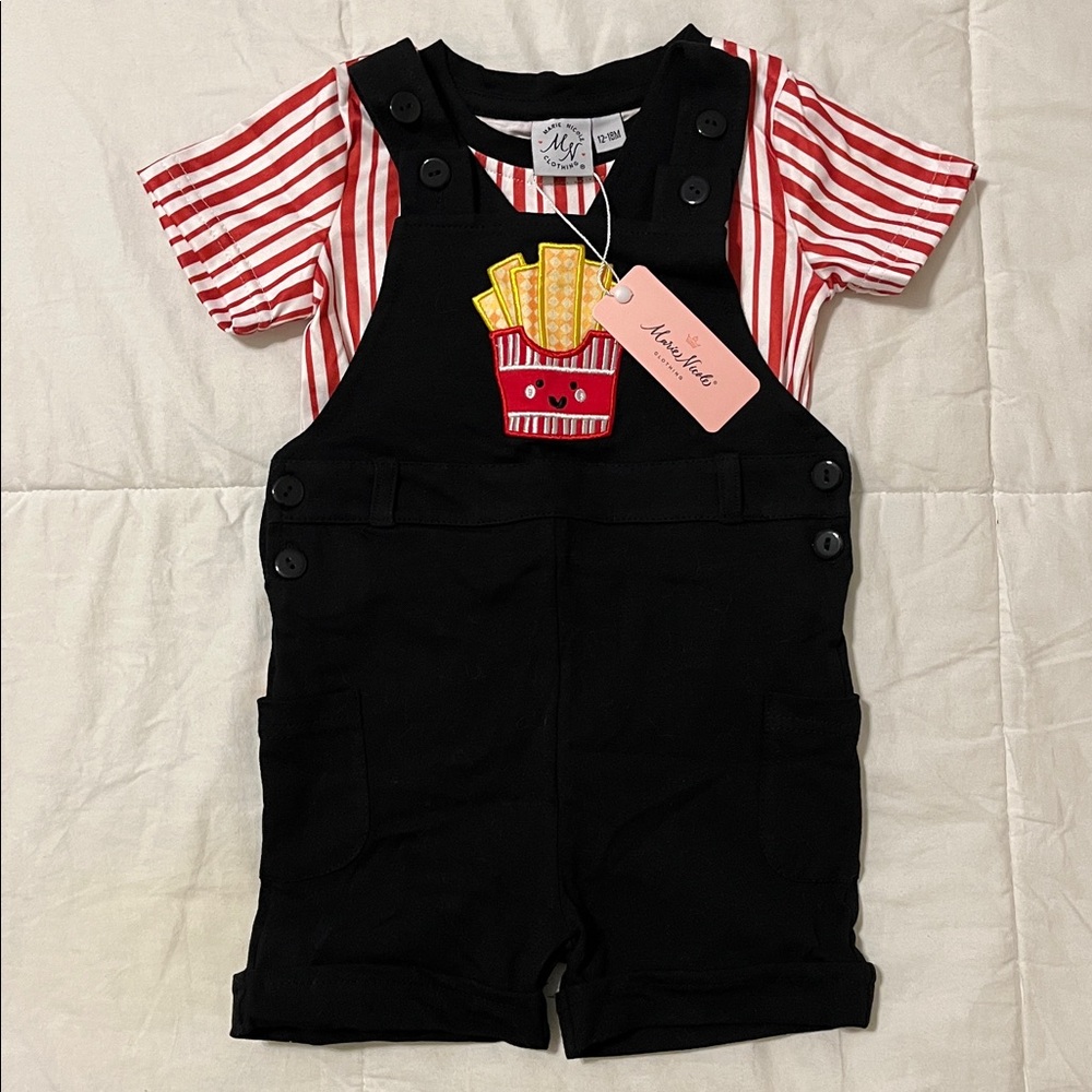 Marie Nicole Red Striped French Fry Overall Set